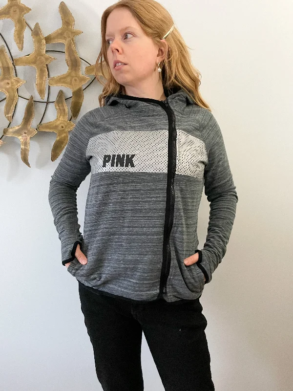 PINK Victoria's Secret Grey Asymmetrical Zipper Hoodie Sweater - S/M Zippered Buttoned Snapped PINK Victoria's Secret Grey Asymmetrical Zipper Hoodie Sweater - S/M Zippered Buttoned Snapped
