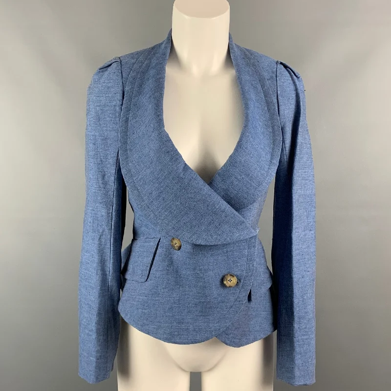VIVIENNE WESTWOOD ANGLOMANIA Size 4 Blue Linen Blend Wide Collar Jacket Toggled Jacket Drawstring Jacket Belted Jacket VIVIENNE WESTWOOD ANGLOMANIA Size 4 Blue Linen Blend Wide Collar Jacket Toggled Jacket Drawstring Jacket Belted Jacket