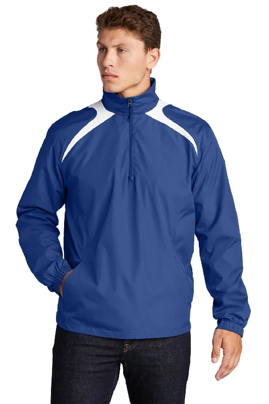 Sport-Tek Mens Water Resistant 1/4 Zip Wind Jacket - True Royal Blue/White Print Jacket Jacquard Jacket Embroidered Jacket Sport-Tek Mens Water Resistant 1/4 Zip Wind Jacket - True Royal Blue/White Print Jacket Jacquard Jacket Embroidered Jacket