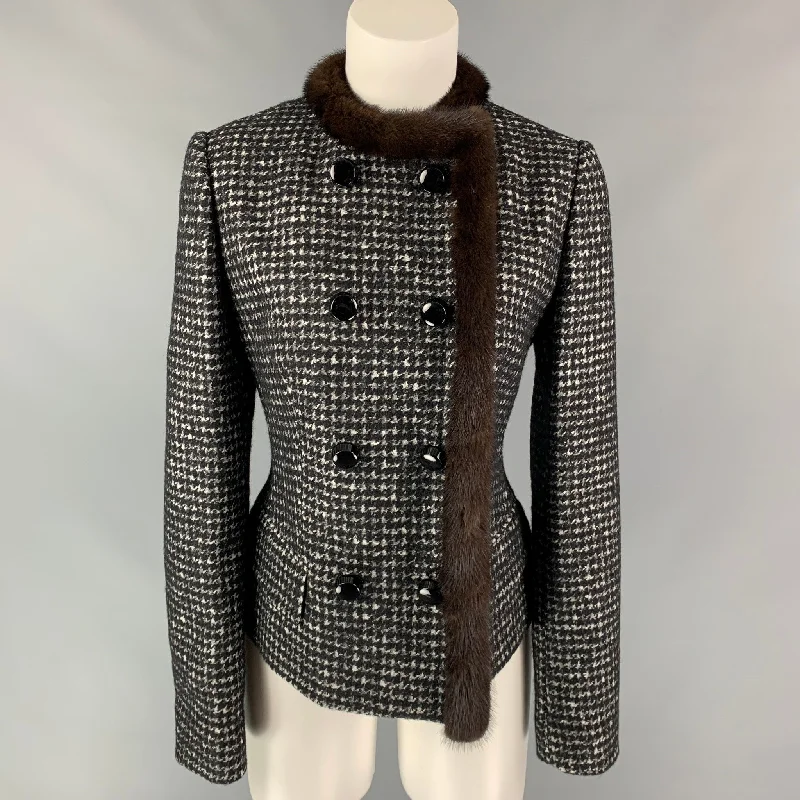 DOLCE & GABBANA Size 8 Black & White Houndstooth Virgin Wool Blend Jacket Plaid Jacket Tartan Jacket Houndstooth Jacket DOLCE & GABBANA Size 8 Black & White Houndstooth Virgin Wool Blend Jacket Plaid Jacket Tartan Jacket Houndstooth Jacket