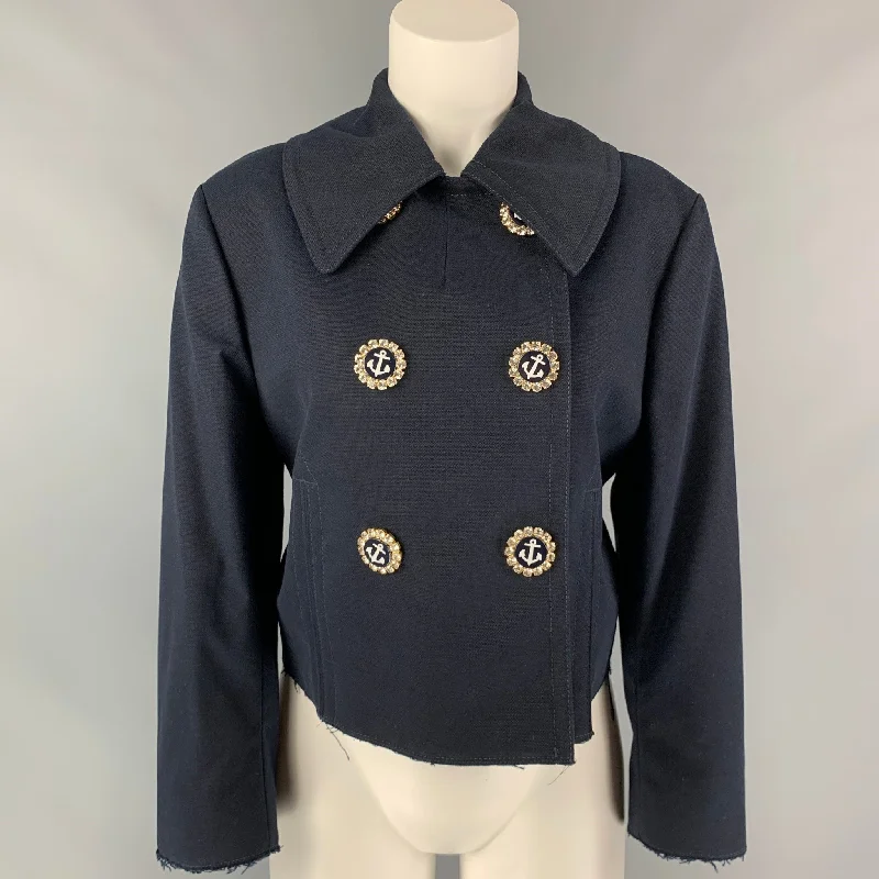 DOLCE & GABBANA Size 6 Navy Cotton Rhinestone Anchor Double Breasted Nautical Jacket Mesh Jacket Canvas Jacket Denim Jacket DOLCE & GABBANA Size 6 Navy Cotton Rhinestone Anchor Double Breasted Nautical Jacket Mesh Jacket Canvas Jacket Denim Jacket