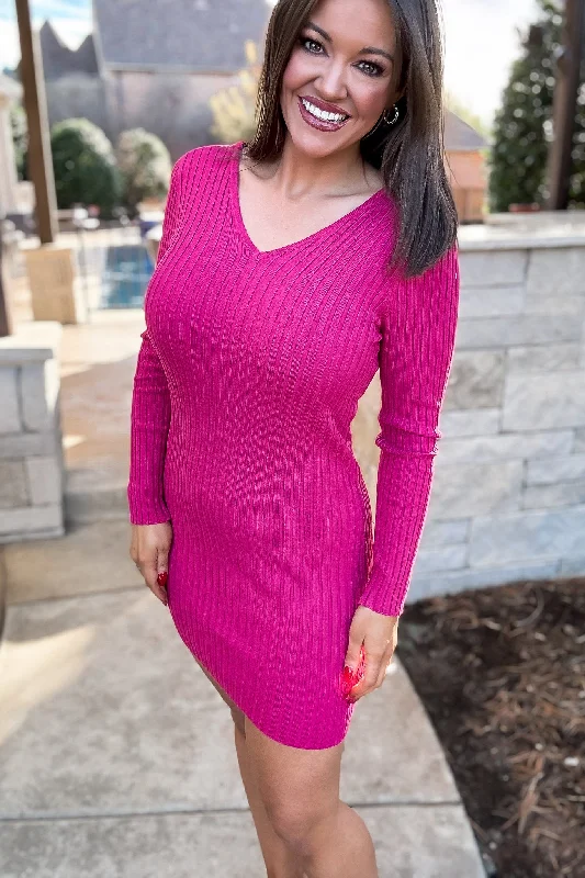Make It Better Magenta Long Sleeve Double V-Neck Sweater Mini Dress Mesh Blend Leather Blend Suede Blend Make It Better Magenta Long Sleeve Double V-Neck Sweater Mini Dress Mesh Blend Leather Blend Suede Blend