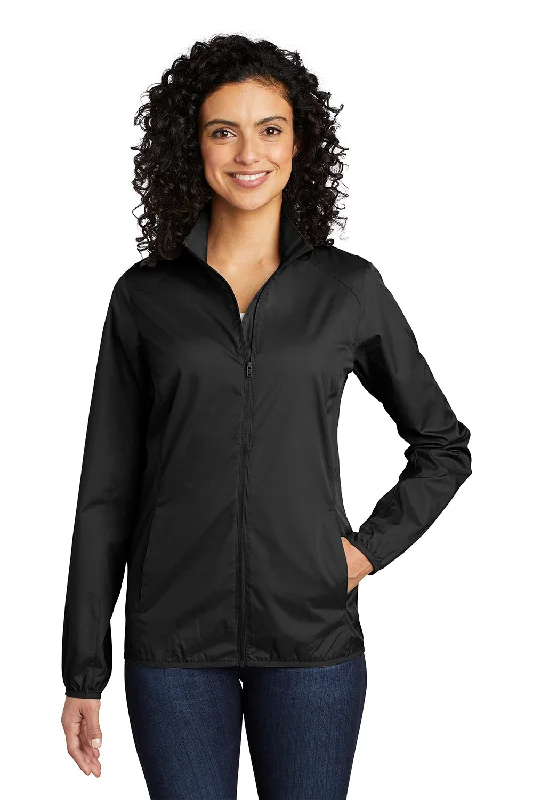 Port Authority Womens Zephyr Wind & Water Resistant Full Zip Jacket - Black Knit Fabric Woven Fabric Fleece Fabric Port Authority Womens Zephyr Wind & Water Resistant Full Zip Jacket - Black Knit Fabric Woven Fabric Fleece Fabric