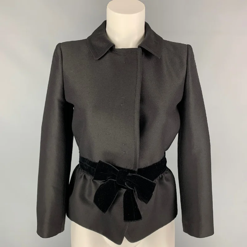 GIAMBATTISTA VALLI Size 6 Black Wool / Silk Bow Jacket Print Jacket Jacquard Jacket Patchwork Jacket