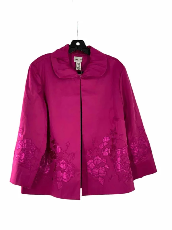 Chico's Size 2 (12-14) Fuschia Floral Jacket Print Jacket Jacquard Jacket Embroidered Jacket Chico's Size 2 (12-14) Fuschia Floral Jacket Print Jacket Jacquard Jacket Embroidered Jacket