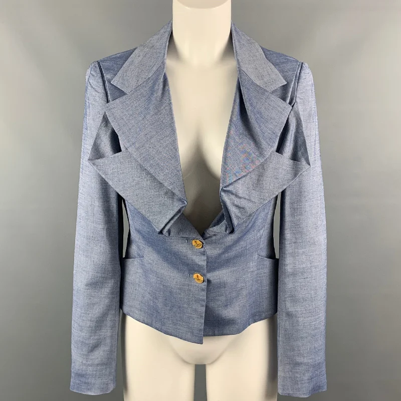 VIVIENNE WESTWOOD RED LABEL Size 6 Blue Wool Blend Ruffle Jacket Herringbone Jacket Checkered Jacket Solid Jacket VIVIENNE WESTWOOD RED LABEL Size 6 Blue Wool Blend Ruffle Jacket Herringbone Jacket Checkered Jacket Solid Jacket
