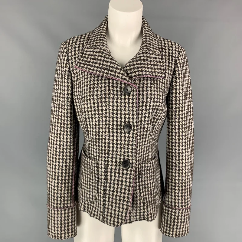WEEKEND by MAX MARA Size 8 Black & White Wool / Nylon Houndstooth Jacket Blazer Knit Fabric Woven Fabric Fleece Fabric WEEKEND by MAX MARA Size 8 Black & White Wool / Nylon Houndstooth Jacket Blazer Knit Fabric Woven Fabric Fleece Fabric