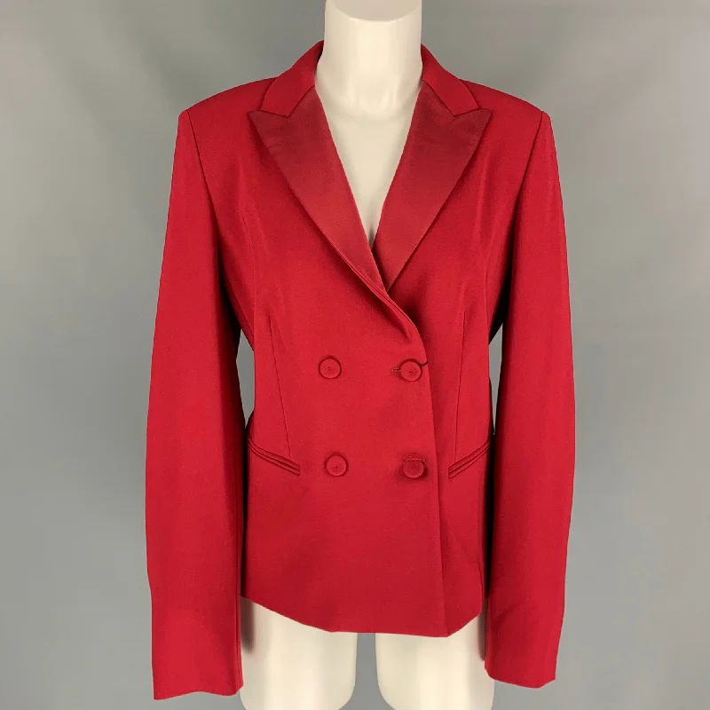 MAX MARA Size 12 Red Triacetate Blend Two Tone Double Breasted Jacket Appliqued Jacket Beaded Jacket Sequined Jacket MAX MARA Size 12 Red Triacetate Blend Two Tone Double Breasted Jacket Appliqued Jacket Beaded Jacket Sequined Jacket