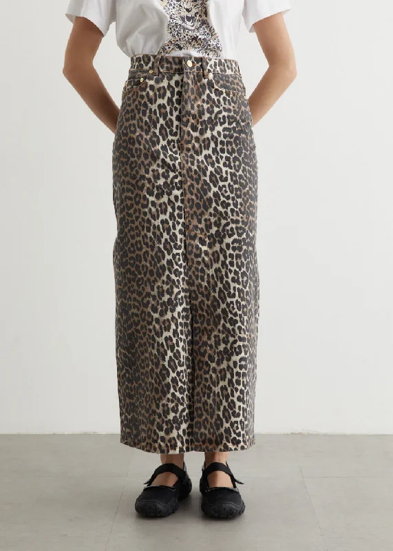 Print Denim Maxi Slit Skirt wool skirt sturdy