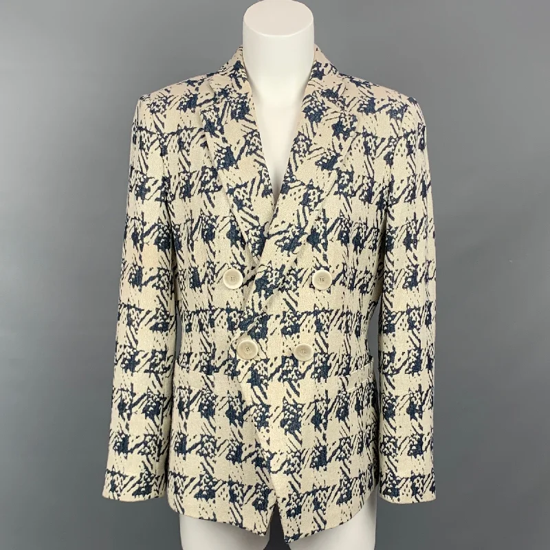 GIORGIO ARMANI Size 10 Light Gray & Navy Viscose Blend Jacket Blazer Tiered Jacket Buttoned Jacket Zippered Jacket GIORGIO ARMANI Size 10 Light Gray & Navy Viscose Blend Jacket Blazer Tiered Jacket Buttoned Jacket Zippered Jacket