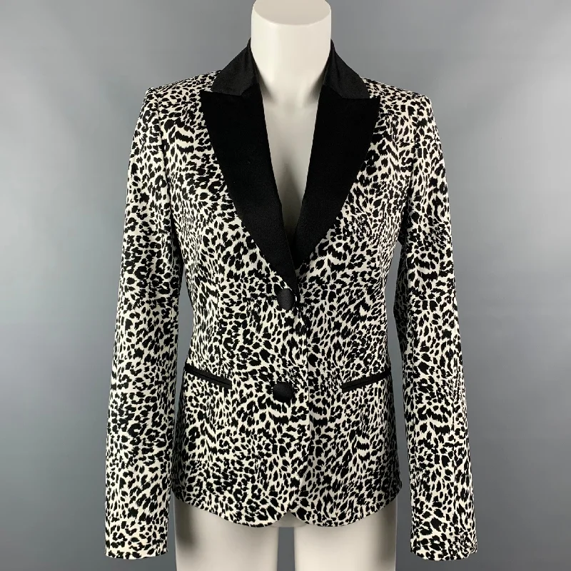 LOVE MOSCHINO Size 6 Black & White Print Cotton Jacket Belted Jacket Elasticated Jacket Padded Jacket LOVE MOSCHINO Size 6 Black & White Print Cotton Jacket Belted Jacket Elasticated Jacket Padded Jacket