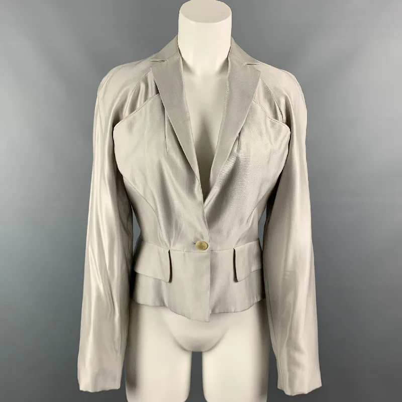 VIVIENNE WESTWOOD RED LABEL Size 6 Light Gray Viscose Blend Single Breasted Jacket Satin Jacket Silk Jacket Chiffon Jacket VIVIENNE WESTWOOD RED LABEL Size 6 Light Gray Viscose Blend Single Breasted Jacket Satin Jacket Silk Jacket Chiffon Jacket