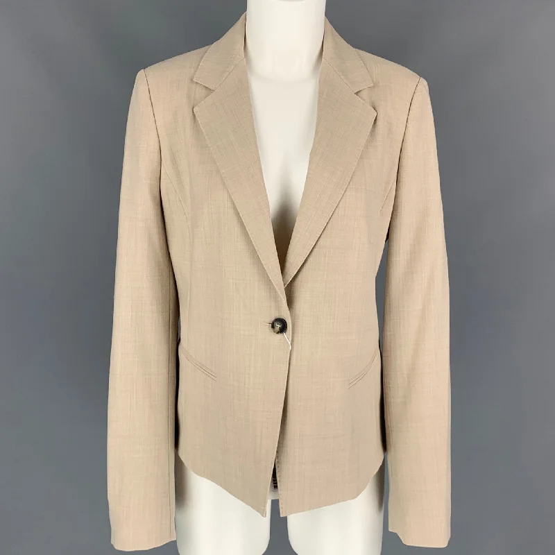 MAX MARA Size 12 Beige Virgin Wool Notch Lapel Jacket Mesh Jacket Canvas Jacket Denim Jacket MAX MARA Size 12 Beige Virgin Wool Notch Lapel Jacket Mesh Jacket Canvas Jacket Denim Jacket