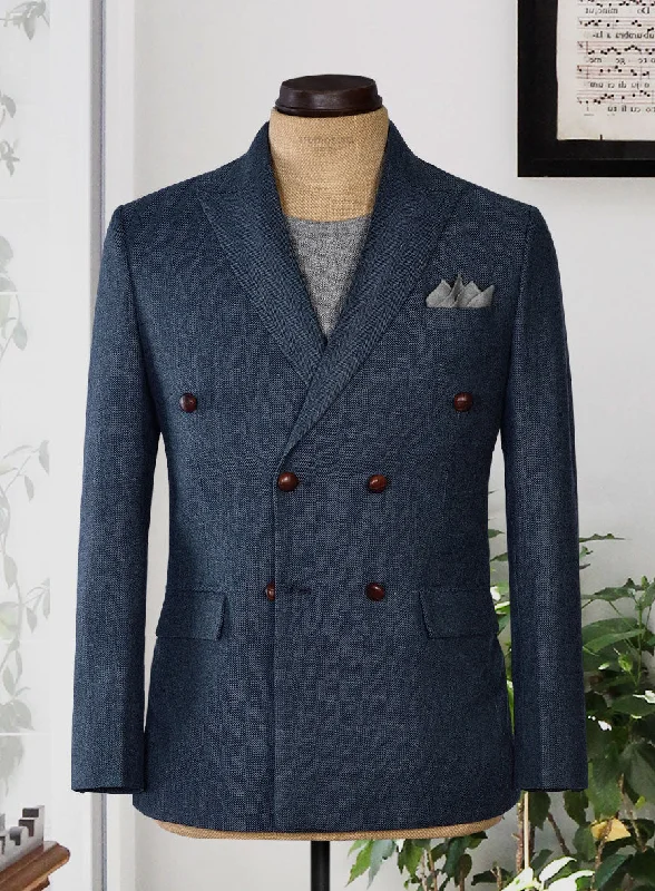 Showman Blue Herringbone Tweed Double Breasted Jacket II Tailored Jacket Straight Jacket A-Line Jacket Showman Blue Herringbone Tweed Double Breasted Jacket II Tailored Jacket Straight Jacket A-Line Jacket