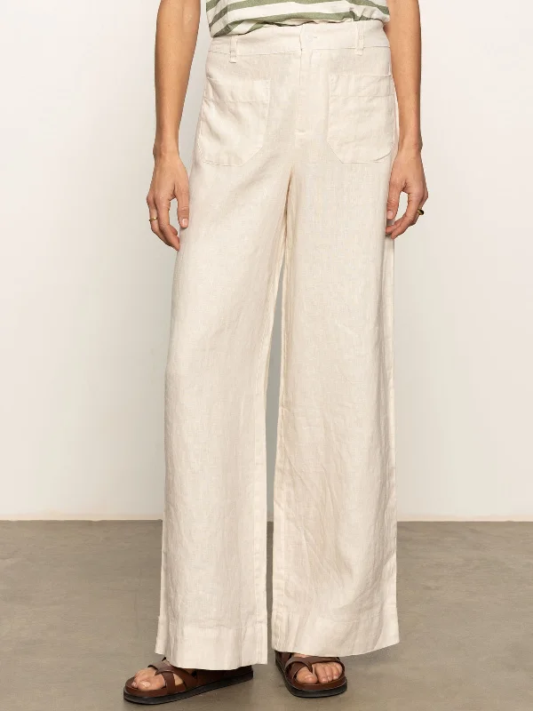 The Linen Marine Wide Leg Semi-High Rise Pant Birch Fashionable Button-Up Pants