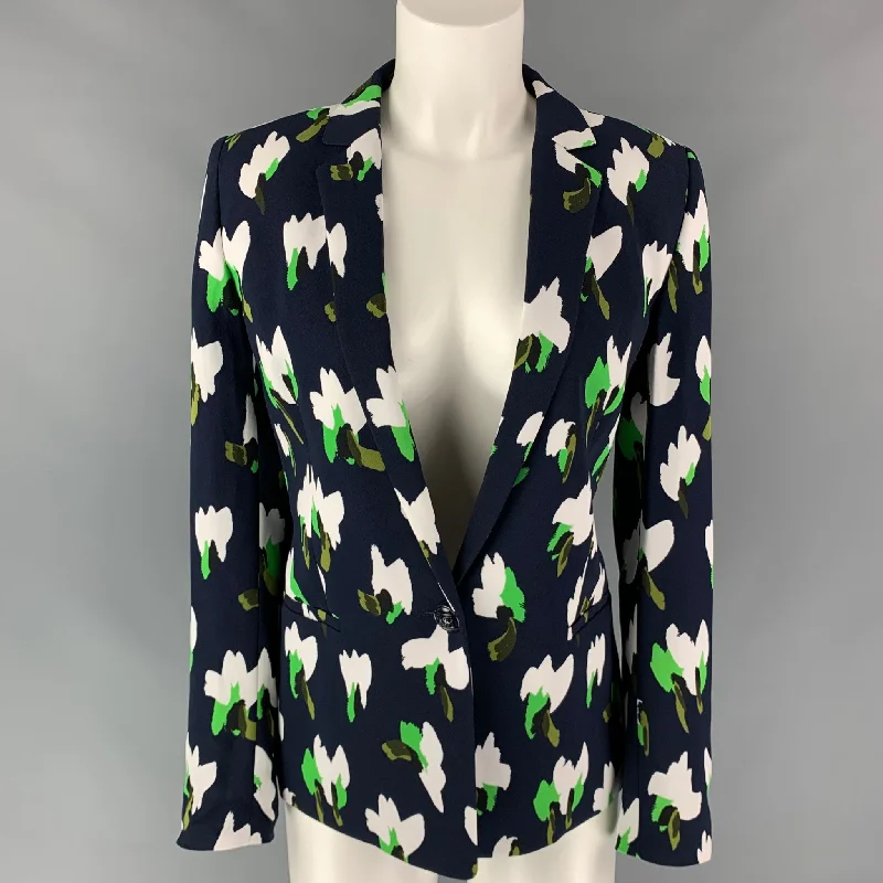 ESCADA Size 6 Navy & White Abstract Print Viscose Oversized Jacket Belted Jacket Elasticated Jacket Padded Jacket ESCADA Size 6 Navy & White Abstract Print Viscose Oversized Jacket Belted Jacket Elasticated Jacket Padded Jacket