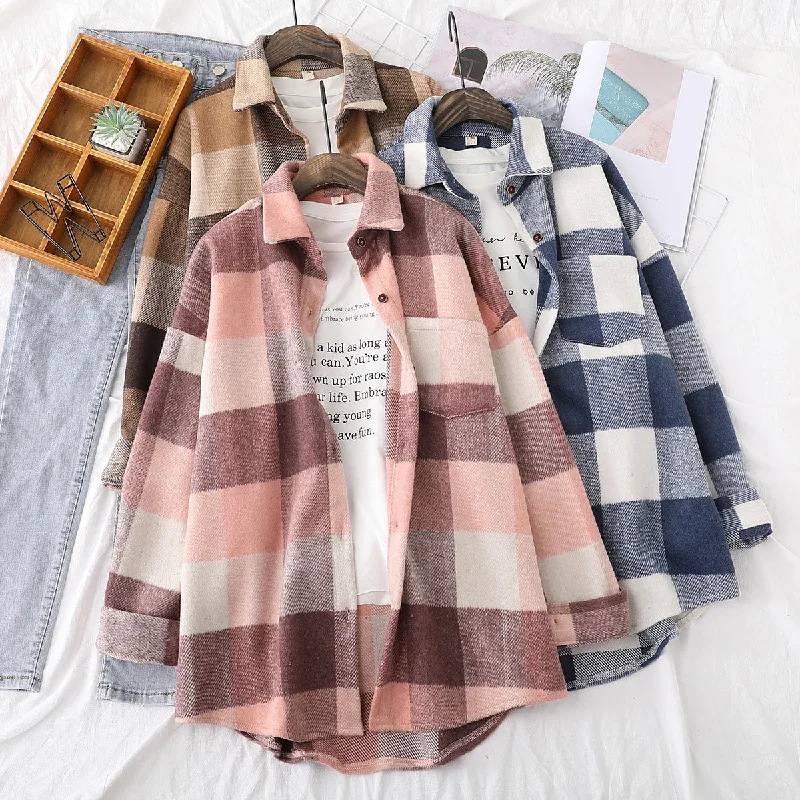 2022 Fall Winter Thick Woolen Long Sleeved Shirt Women Loose Casual Loose Single Breasted Top Plaid Brushed Jacket Shirt T18612Y Rayon Fabric Velvet Fabric Corduroy Fabric 2022 Fall Winter Thick Woolen Long Sleeved Shirt Women Loose Casual Loose Single Breasted Top Plaid Brushed Jacket Shirt T18612Y Rayon Fabric Velvet Fabric Corduroy Fabric