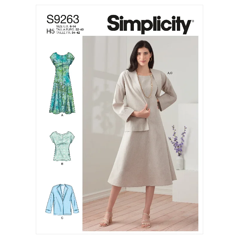 Simplicity Pattern 9263 Misses' Dress, Jacket & Top Belted Jacket Elasticated Jacket Padded Jacket Simplicity Pattern 9263 Misses' Dress, Jacket & Top Belted Jacket Elasticated Jacket Padded Jacket