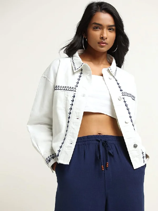 LOV White Contrast Embroidered Cotton Jacket Mesh Jacket Canvas Jacket Denim Jacket LOV White Contrast Embroidered Cotton Jacket Mesh Jacket Canvas Jacket Denim Jacket