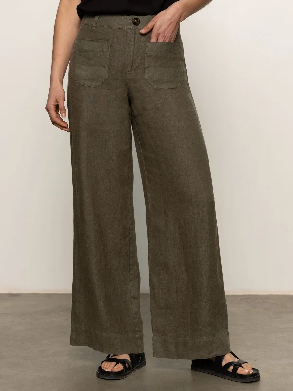 The Linen Marine Wide Leg Semi-High Rise Pant Kalamata Casual Skinny Fit Pants