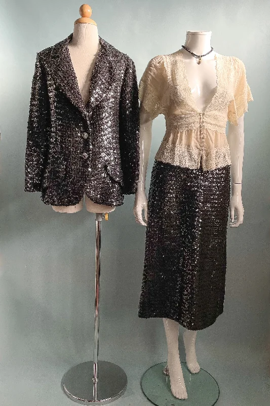Vintage 60s Black Sequin Jacket/Skirt 2 Piece Suit, Eveningwear Party Separates Suit Oversized Jacket Tailored Jacket Straight Jacket Vintage 60s Black Sequin Jacket/Skirt 2 Piece Suit, Eveningwear Party Separates Suit Oversized Jacket Tailored Jacket Straight Jacket