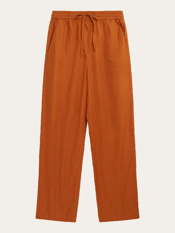 CHLOE barrel high-rise poplin elastic waistband pants - Leather Brown Comfy Zip-Up Pants CHLOE barrel high-rise poplin elastic waistband pants - Leather Brown Comfy Zip-Up Pants