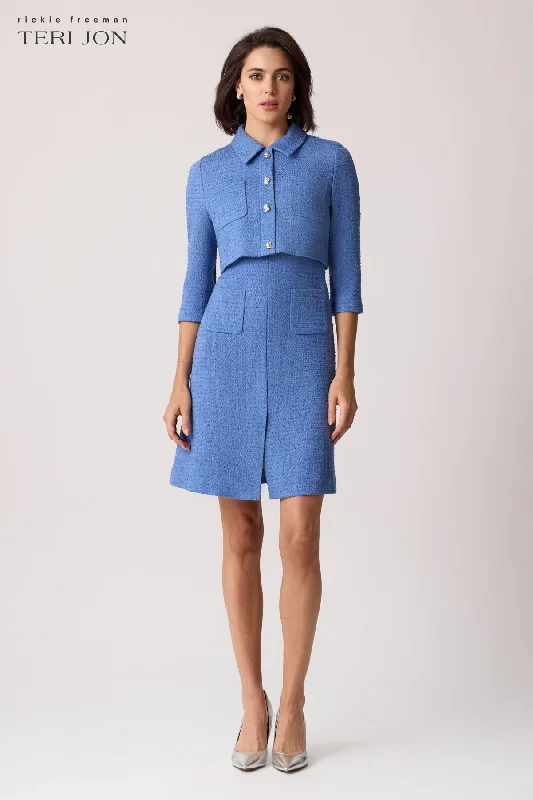 Boucle Two Piece Mock Jacket Dress Zippered Jacket Buttoned Jacket Snapped Jacket