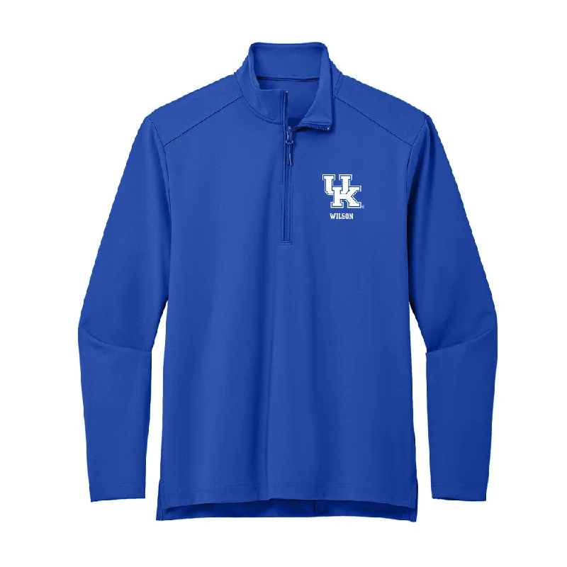 Kentucky - NCAA Women's Gymnastics : makenzie wilson - Premium Quarter Zip Jacket Denim Fabric Leather Fabric Suede Fabric Kentucky - NCAA Women's Gymnastics : makenzie wilson - Premium Quarter Zip Jacket Denim Fabric Leather Fabric Suede Fabric