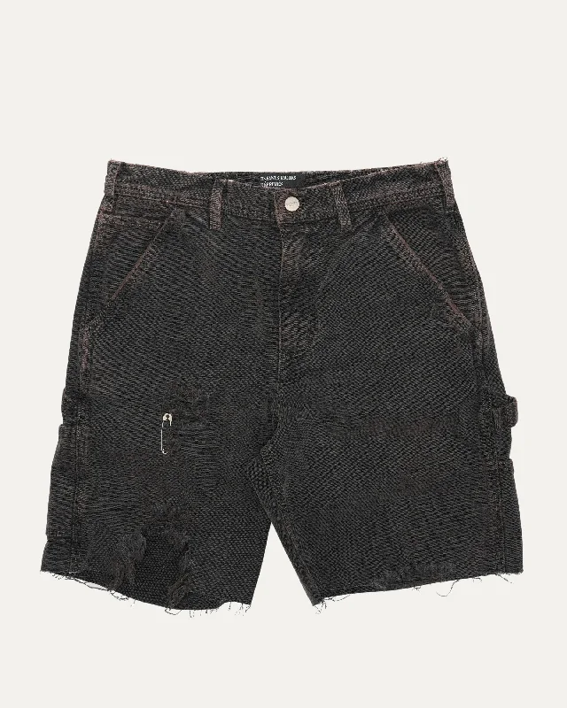 Distressed Cut Off Paint Pants Slim-Fit Khaki Pants