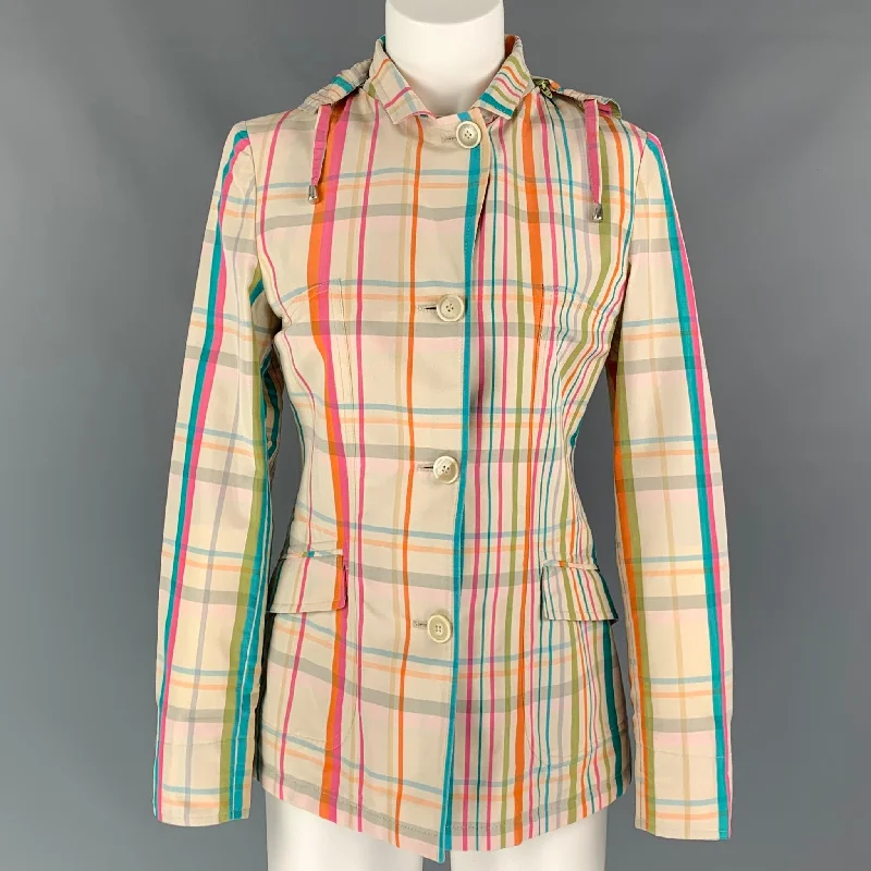 LORO PIANA Size 4 Multi-color Plaid Cotton / Silk Detachable Hood Jacket Snapped Jacket Toggled Jacket Drawstring Jacket LORO PIANA Size 4 Multi-color Plaid Cotton / Silk Detachable Hood Jacket Snapped Jacket Toggled Jacket Drawstring Jacket