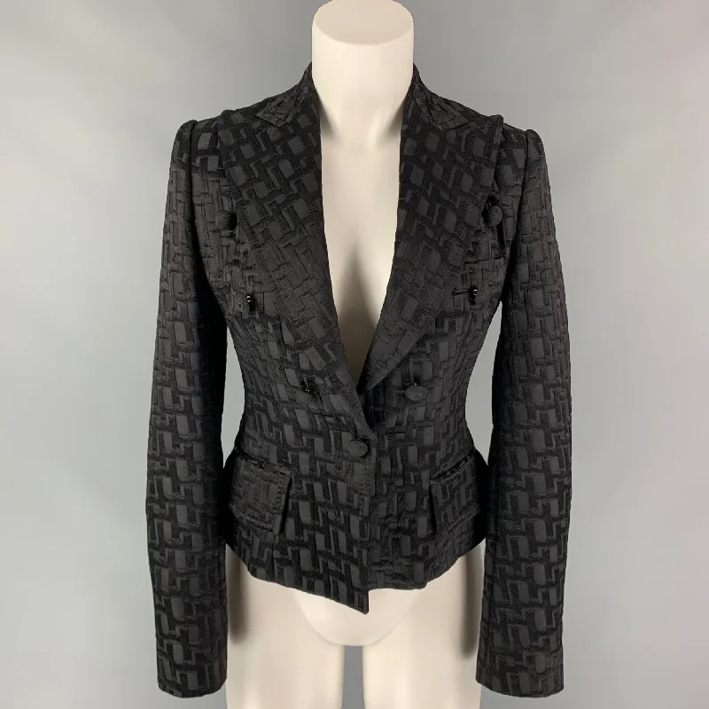 DOLCE & GABBANA Size 4 Black Jacquard Nylon / Silk Textured Jacket Faux Fur Fabric Real Fur Fabric Shearling Fabric DOLCE & GABBANA Size 4 Black Jacquard Nylon / Silk Textured Jacket Faux Fur Fabric Real Fur Fabric Shearling Fabric