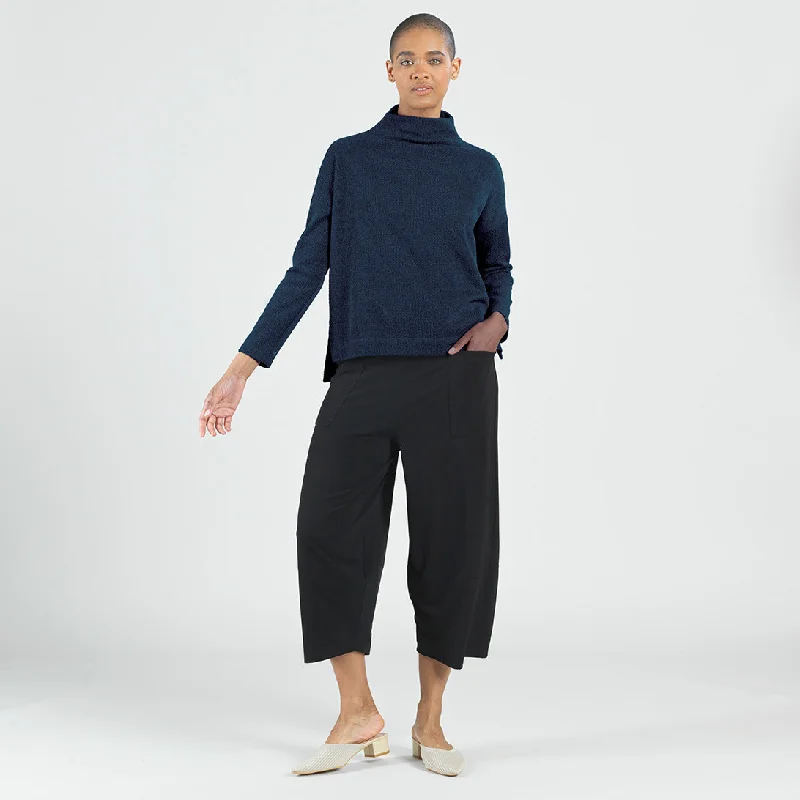 Waffle Knit - Funnel Neck Sweater Top - Navy - Final Sale! Front Pockets Side Pockets Patch Pockets Waffle Knit - Funnel Neck Sweater Top - Navy - Final Sale! Front Pockets Side Pockets Patch Pockets