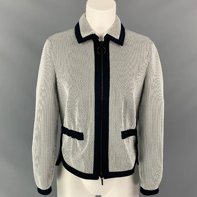 AKRIS Size 6 White & Navy Mesh Polyester/ Nylon Jacket Anorak Shell Jacket Lightweight Jacket AKRIS Size 6 White & Navy Mesh Polyester/ Nylon Jacket Anorak Shell Jacket Lightweight Jacket
