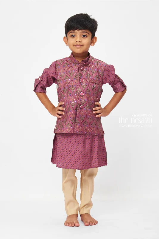 Boys Regal Purple Kurtha with Botanical Printed and Patterned Jacket Oversized Jacket Tailored Jacket Straight Jacket Boys Regal Purple Kurtha with Botanical Printed and Patterned Jacket Oversized Jacket Tailored Jacket Straight Jacket