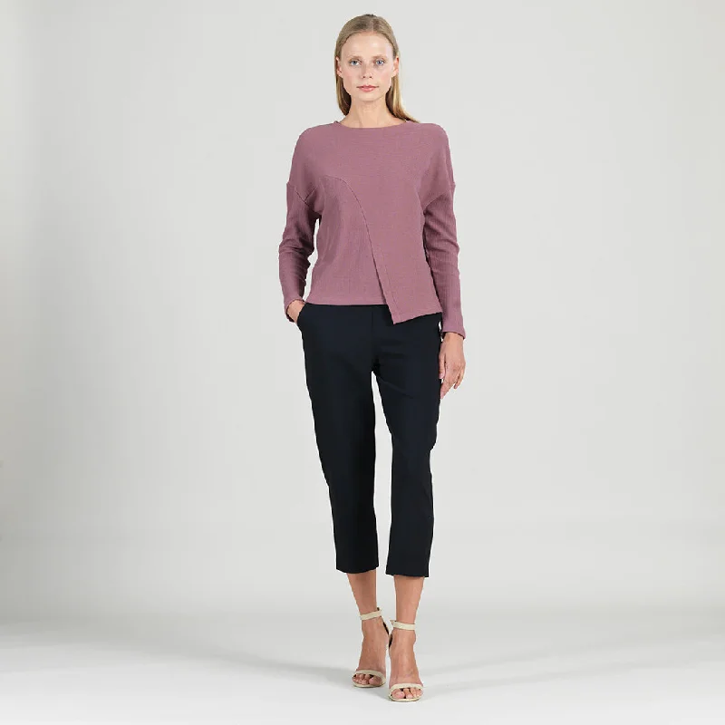 Structured Ribbed Knit - Modern Envelope Hem Sweater - Mauve - Final Sale! Zippered Front Buttoned Front Snap Front Structured Ribbed Knit - Modern Envelope Hem Sweater - Mauve - Final Sale! Zippered Front Buttoned Front Snap Front