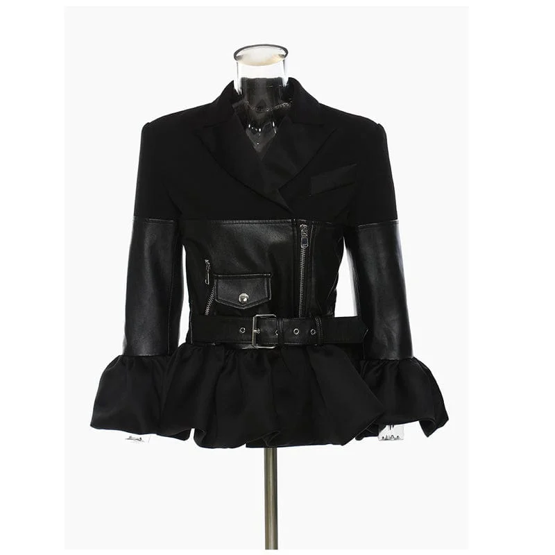 Women Coat Patchwork PU Spliced Ladies Jacket Full Sleeve Zipper Ruffles Short High Waist Locomotive Jackets Tops 2022 Cotton Jacket Linen Jacket Terry Jacket Women Coat Patchwork PU Spliced Ladies Jacket Full Sleeve Zipper Ruffles Short High Waist Locomotive Jackets Tops 2022 Cotton Jacket Linen Jacket Terry Jacket