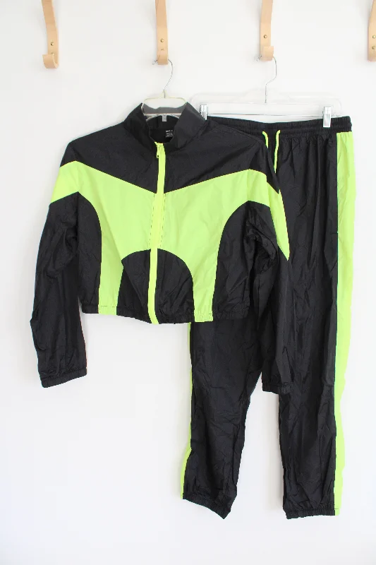 Shein Black & Neon Green Cropped Jacket & Pants Tracksuit Set | L Embroidered Jacket Appliqued Jacket Beaded Jacket Shein Black & Neon Green Cropped Jacket & Pants Tracksuit Set | L Embroidered Jacket Appliqued Jacket Beaded Jacket