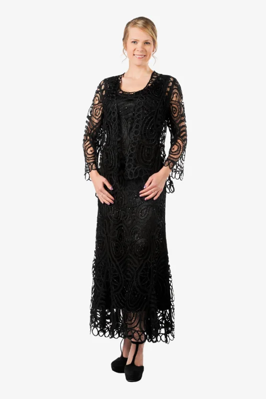 Soulmates D7052 Hand Crocheted Lace Evening Mother of Groom Dress with Jacket Set Tailored Jacket Straight Jacket A-Line Jacket Soulmates D7052 Hand Crocheted Lace Evening Mother of Groom Dress with Jacket Set Tailored Jacket Straight Jacket A-Line Jacket