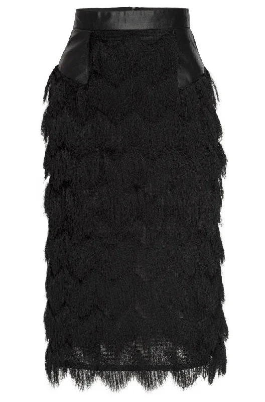 VALENTINA Noir Fringe Skirt in Multi-Lengths corduroy skirt cozy