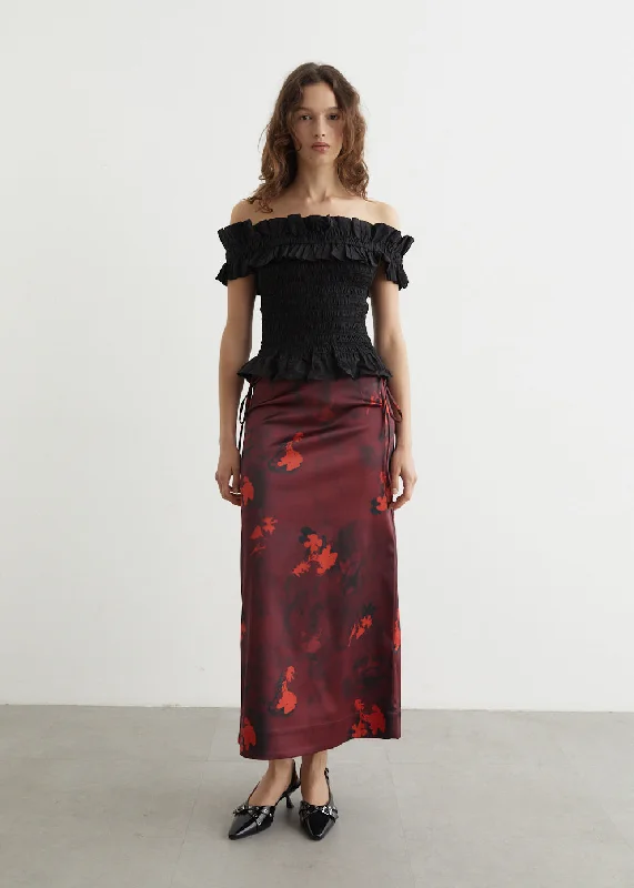 Printed Double Satin Maxi Skirt silk skirt lustrous