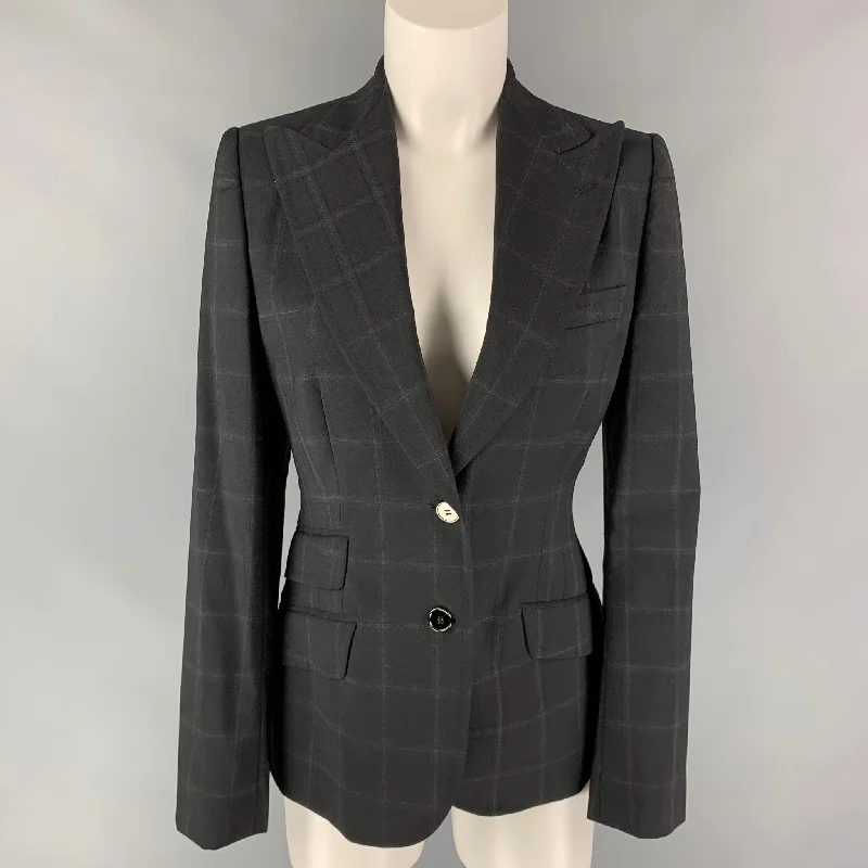 DOLCE & GABBANA Size 6 Black & Charcoal Windowpane Wool Jacket Blazer Rayon Fabric Velvet Fabric Corduroy Fabric DOLCE & GABBANA Size 6 Black & Charcoal Windowpane Wool Jacket Blazer Rayon Fabric Velvet Fabric Corduroy Fabric