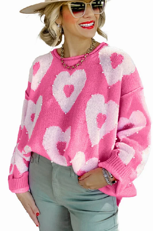 Peach Love Heart With Pearls Sweater Neon Metallic Matte