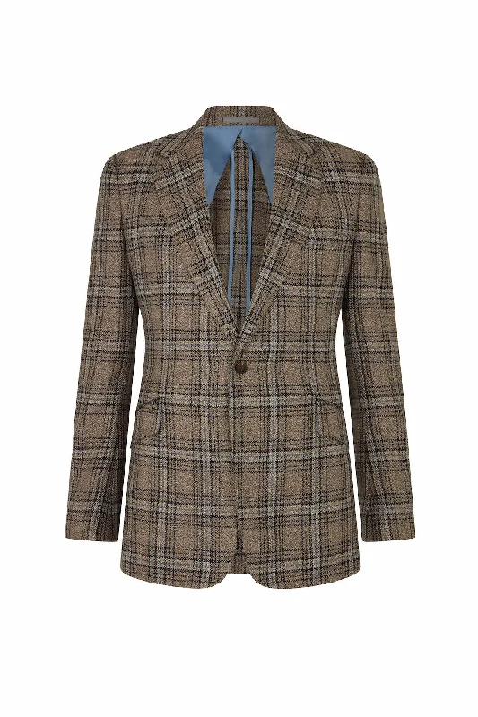 Brown/Blue Wool Silk & Linen Overcheck Single Breasted Jacket Denim Fabric Leather Fabric Suede Fabric Brown/Blue Wool Silk & Linen Overcheck Single Breasted Jacket Denim Fabric Leather Fabric Suede Fabric
