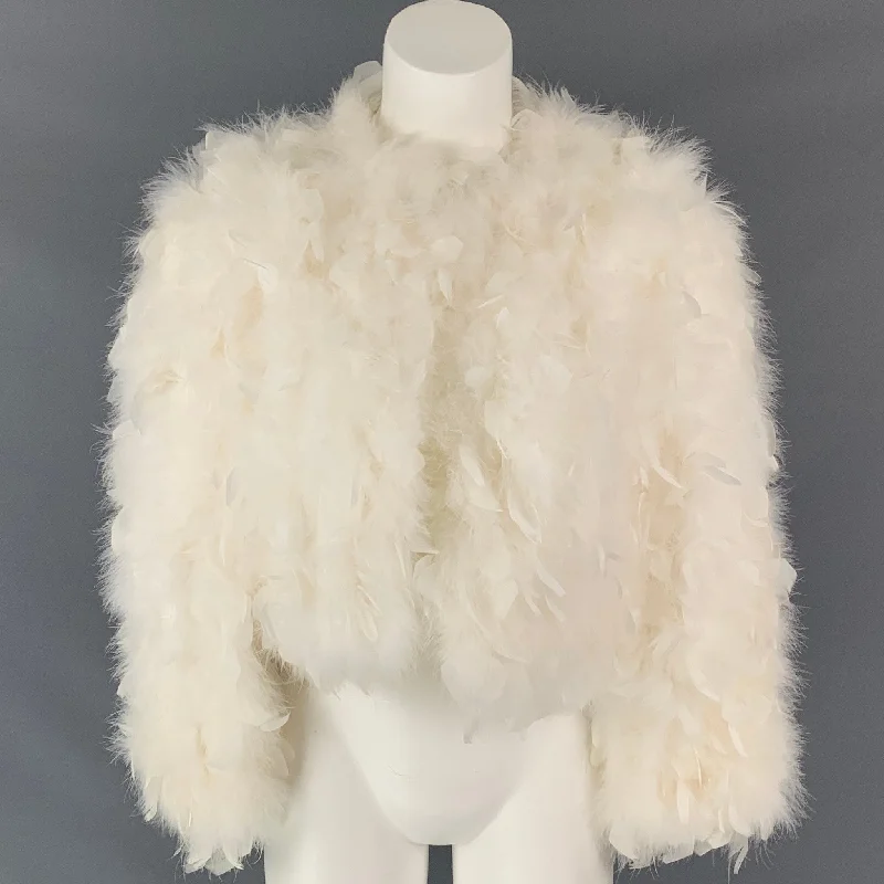 VINTAGE Size S Cream Nylon Cropped Feather Jacket Herringbone Jacket Houndstooth Jacket Plaid Jacket VINTAGE Size S Cream Nylon Cropped Feather Jacket Herringbone Jacket Houndstooth Jacket Plaid Jacket