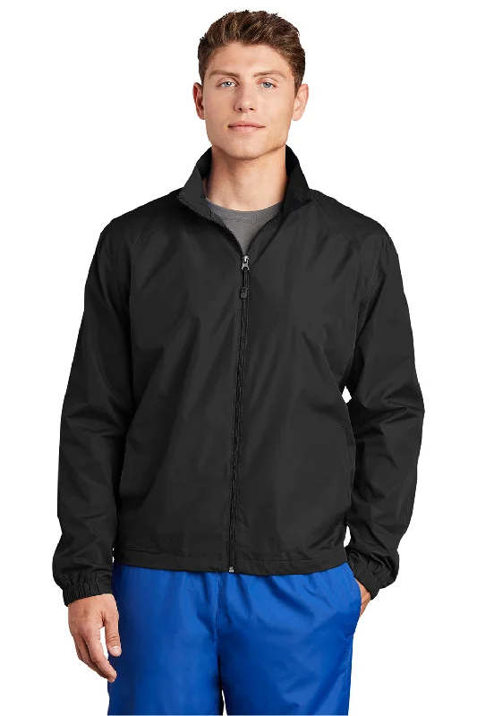 Sport-Tek Mens Water Resistant Full Zip Wind Jacket - Black Nylon Fabric Polyester Fabric Spandex Fabric Sport-Tek Mens Water Resistant Full Zip Wind Jacket - Black Nylon Fabric Polyester Fabric Spandex Fabric