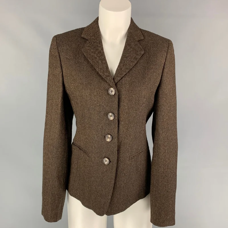 MAX MARA Size 6 Brown & Beige Wool Herringbone Jacket Blazer Hoodie Zip-Up Jacket Button-Up Jacket MAX MARA Size 6 Brown & Beige Wool Herringbone Jacket Blazer Hoodie Zip-Up Jacket Button-Up Jacket