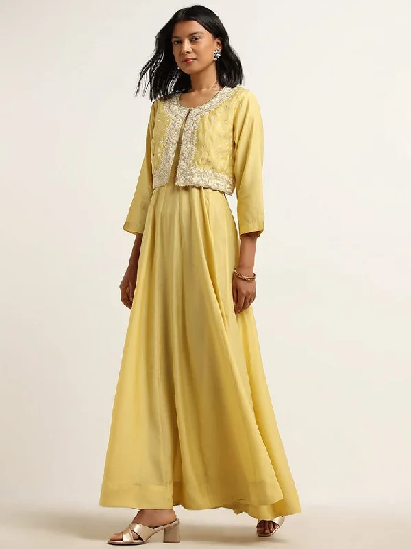 Vark Yellow Embroidered Crop Jacket and Maxi Dress Set Print Jacket Jacquard Jacket Embroidered Jacket Vark Yellow Embroidered Crop Jacket and Maxi Dress Set Print Jacket Jacquard Jacket Embroidered Jacket