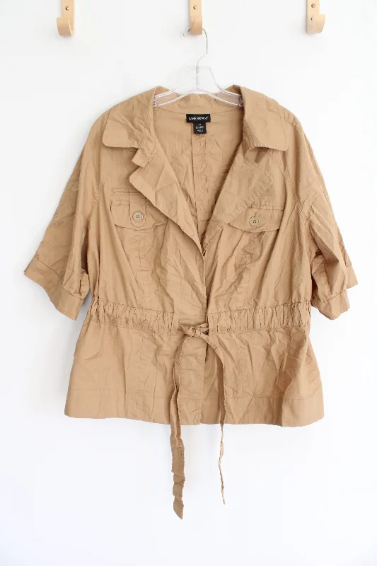 Lane Bryant Tan Tied Short Sleeved Jacket | 20 One-Shoulder Jacket Off-the-Shoulder Jacket Asymmetrical Jacket Lane Bryant Tan Tied Short Sleeved Jacket | 20 One-Shoulder Jacket Off-the-Shoulder Jacket Asymmetrical Jacket