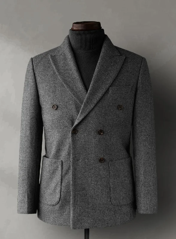 Gray Heavy Tweed Double Breasted Jacket II Hooded Jacket Caped Jacket Shawl Collar Jacket Gray Heavy Tweed Double Breasted Jacket II Hooded Jacket Caped Jacket Shawl Collar Jacket