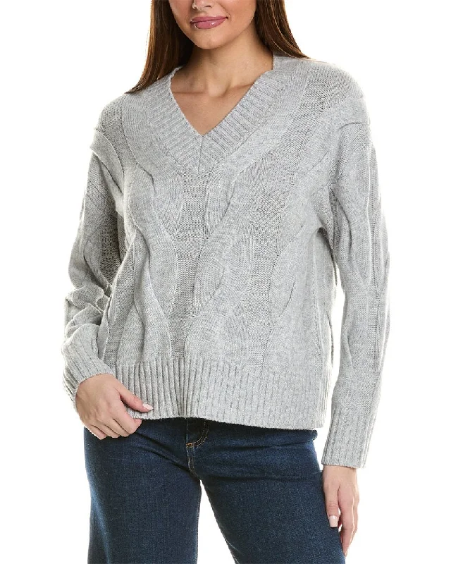 Hannah Rose Wide Cable V-Neck Wool & Cashmere-Blend Sweater Hooded Caped Shawl Collar Hannah Rose Wide Cable V-Neck Wool & Cashmere-Blend Sweater Hooded Caped Shawl Collar
